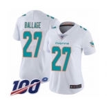 Women's Miami Dolphins #27 Kalen Ballage White Vapor Untouchable Limited Player 100th Season Football Jersey