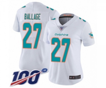 Women's Miami Dolphins #27 Kalen Ballage White Vapor Untouchable Limited Player 100th Season Football Jersey