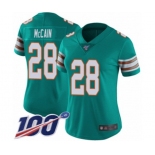 Women's Miami Dolphins #28 Bobby McCain Aqua Green Alternate Vapor Untouchable Limited Player 100th Season Football Jersey