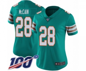 Women's Miami Dolphins #28 Bobby McCain Aqua Green Alternate Vapor Untouchable Limited Player 100th Season Football Jersey