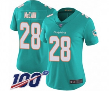 Women's Miami Dolphins #28 Bobby McCain Aqua Green Team Color Vapor Untouchable Limited Player 100th Season Football Jersey