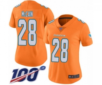 Women's Miami Dolphins #28 Bobby McCain Limited Orange Rush Vapor Untouchable 100th Season Football Jersey