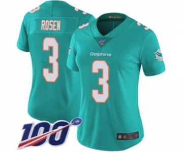 Women's Miami Dolphins #3 Josh Rosen Aqua Green Team Color Vapor Untouchable Limited Player 100th Season Football Jersey