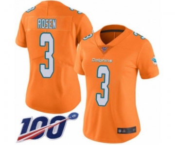 Women's Miami Dolphins #3 Josh Rosen Limited Orange Rush Vapor Untouchable 100th Season Football Jersey