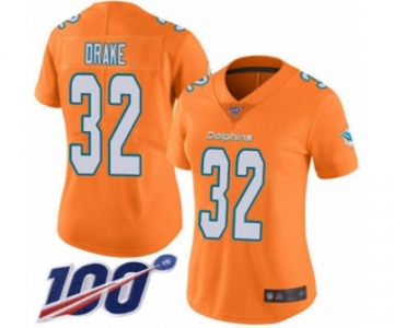 Women's Miami Dolphins #32 Kenyan Drake Limited Orange Rush Vapor Untouchable 100th Season Football Jersey