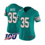 Women's Miami Dolphins #35 Walt Aikens Aqua Green Alternate Vapor Untouchable Limited Player 100th Season Football Jersey