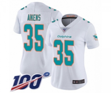 Women's Miami Dolphins #35 Walt Aikens White Vapor Untouchable Limited Player 100th Season Football Jersey