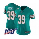 Women's Miami Dolphins #39 Larry Csonka Aqua Green Alternate Vapor Untouchable Limited Player 100th Season Football Jersey