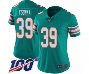 Women's Miami Dolphins #39 Larry Csonka Aqua Green Alternate Vapor Untouchable Limited Player 100th Season Football Jersey