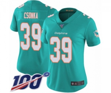 Women's Miami Dolphins #39 Larry Csonka Aqua Green Team Color Vapor Untouchable Limited Player 100th Season Football Jersey