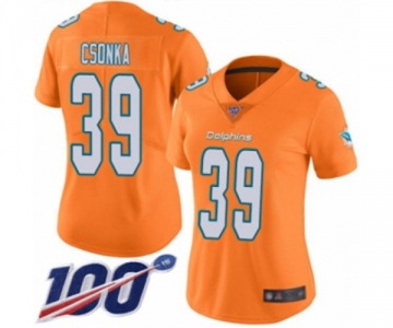 Women's Miami Dolphins #39 Larry Csonka Limited Orange Rush Vapor Untouchable 100th Season Football Jersey