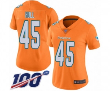 Women's Miami Dolphins #45 Mike Hull Limited Orange Rush Vapor Untouchable 100th Season Football Jersey