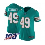 Women's Miami Dolphins #49 Sam Eguavoen Aqua Green Alternate Vapor Untouchable Limited Player 100th Season Football Jersey