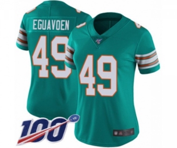 Women's Miami Dolphins #49 Sam Eguavoen Aqua Green Alternate Vapor Untouchable Limited Player 100th Season Football Jersey