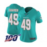 Women's Miami Dolphins #49 Sam Eguavoen Aqua Green Team Color Vapor Untouchable Limited Player 100th Season Football Jersey