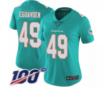 Women's Miami Dolphins #49 Sam Eguavoen Aqua Green Team Color Vapor Untouchable Limited Player 100th Season Football Jersey