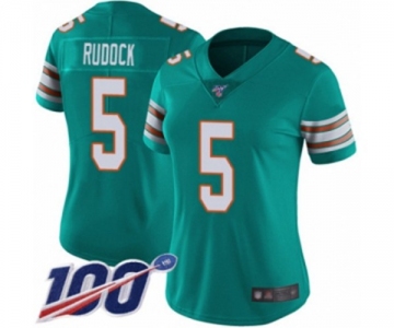 Women's Miami Dolphins #5 Jake Rudock Aqua Green Alternate Vapor Untouchable Limited Player 100th Season Football Jersey