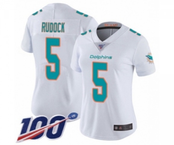 Women's Miami Dolphins #5 Jake Rudock White Vapor Untouchable Limited Player 100th Season Football Jersey