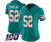 Women's Miami Dolphins #52 Raekwon McMillan Aqua Green Alternate Vapor Untouchable Limited Player 100th Season Football Jersey