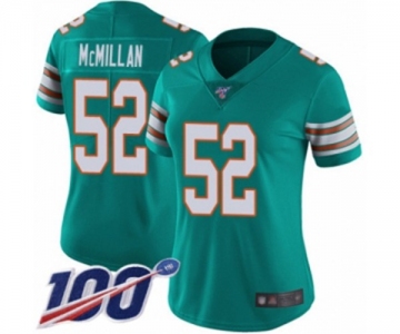 Women's Miami Dolphins #52 Raekwon McMillan Aqua Green Alternate Vapor Untouchable Limited Player 100th Season Football Jersey