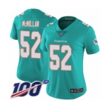 Women's Miami Dolphins #52 Raekwon McMillan Aqua Green Team Color Vapor Untouchable Limited Player 100th Season Football Jersey