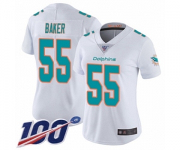 Women's Miami Dolphins #55 Jerome Baker White Vapor Untouchable Limited Player 100th Season Football Jersey