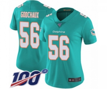 Women's Miami Dolphins #56 Davon Godchaux Aqua Green Team Color Vapor Untouchable Limited Player 100th Season Football Jersey