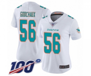 Women's Miami Dolphins #56 Davon Godchaux White Vapor Untouchable Limited Player 100th Season Football Jersey