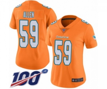 Women's Miami Dolphins #59 Chase Allen Limited Orange Rush Vapor Untouchable 100th Season Football Jersey