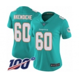 Women's Miami Dolphins #60 Robert Nkemdiche Aqua Green Team Color Vapor Untouchable Limited Player 100th Season Football Jersey