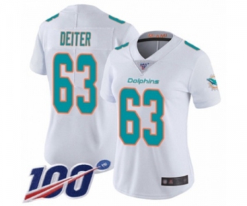 Women's Miami Dolphins #63 Michael Deiter White Vapor Untouchable Limited Player 100th Season Football Jersey