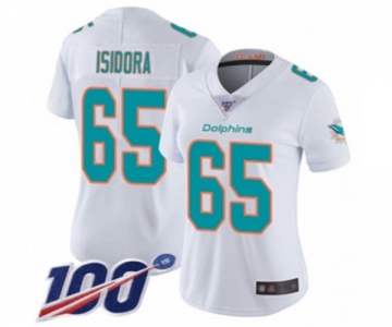 Women's Miami Dolphins #65 Danny Isidora White Vapor Untouchable Limited Player 100th Season Football Jersey