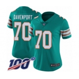 Women's Miami Dolphins #70 Julie'n Davenport Aqua Green Alternate Vapor Untouchable Limited Player 100th Season Football Jersey