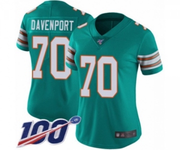 Women's Miami Dolphins #70 Julie'n Davenport Aqua Green Alternate Vapor Untouchable Limited Player 100th Season Football Jersey