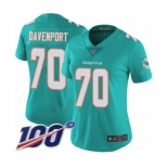 Women's Miami Dolphins #70 Julie'n Davenport Aqua Green Team Color Vapor Untouchable Limited Player 100th Season Football Jersey