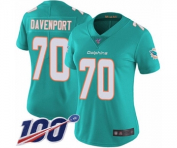 Women's Miami Dolphins #70 Julie'n Davenport Aqua Green Team Color Vapor Untouchable Limited Player 100th Season Football Jersey