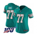 Women's Miami Dolphins #77 Adam Joseph Duhe Aqua Green Alternate Vapor Untouchable Limited Player 100th Season Football Jersey