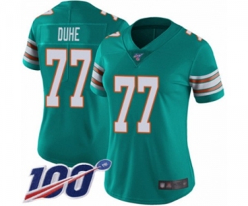 Women's Miami Dolphins #77 Adam Joseph Duhe Aqua Green Alternate Vapor Untouchable Limited Player 100th Season Football Jersey