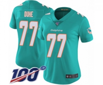 Women's Miami Dolphins #77 Adam Joseph Duhe Aqua Green Team Color Vapor Untouchable Limited Player 100th Season Football Jersey