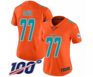 Women's Miami Dolphins #77 Jesse Davis Limited Orange Inverted Legend 100th Season Football Jersey