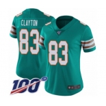 Women's Miami Dolphins #83 Mark Clayton Aqua Green Alternate Vapor Untouchable Limited Player 100th Season Football Jersey