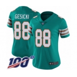 Women's Miami Dolphins #88 Mike Gesicki Aqua Green Alternate Vapor Untouchable Limited Player 100th Season Football Jersey