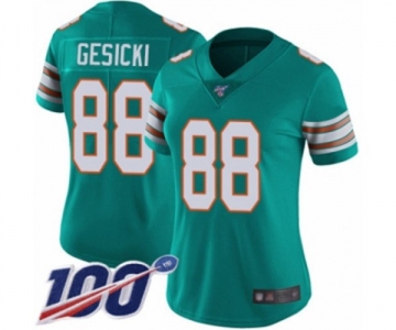 Women's Miami Dolphins #88 Mike Gesicki Aqua Green Alternate Vapor Untouchable Limited Player 100th Season Football Jersey