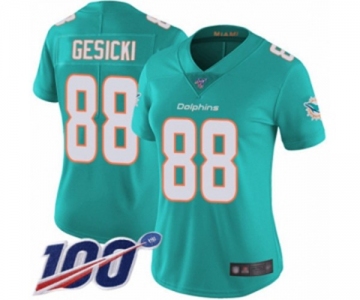 Women's Miami Dolphins #88 Mike Gesicki Aqua Green Team Color Vapor Untouchable Limited Player 100th Season Football Jersey