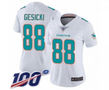 Women's Miami Dolphins #88 Mike Gesicki White Vapor Untouchable Limited Player 100th Season Football Jersey