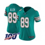 Women's Miami Dolphins #89 Dwayne Allen Aqua Green Alternate Vapor Untouchable Limited Player 100th Season Football Jersey