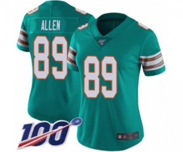 Women's Miami Dolphins #89 Dwayne Allen Aqua Green Alternate Vapor Untouchable Limited Player 100th Season Football Jersey