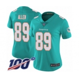 Women's Miami Dolphins #89 Dwayne Allen Aqua Green Team Color Vapor Untouchable Limited Player 100th Season Football Jersey