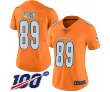 Women's Miami Dolphins #89 Dwayne Allen Limited Orange Rush Vapor Untouchable 100th Season Football Jersey