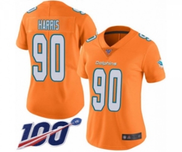 Women's Miami Dolphins #90 Charles Harris Limited Orange Rush Vapor Untouchable 100th Season Football Jersey